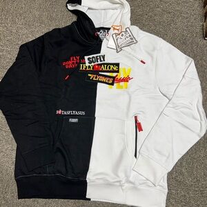 Born Fly Mens Sweatshirt Hoodie Black & White w/ Graphics Front & Rear 2XL NWT